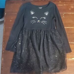 Cat Face Black Long-Sleeve Tulle Dress for Kids